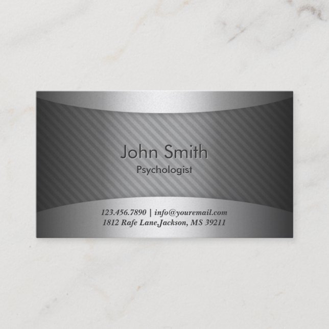 Modern Metal Psychologist Business Card (Front)