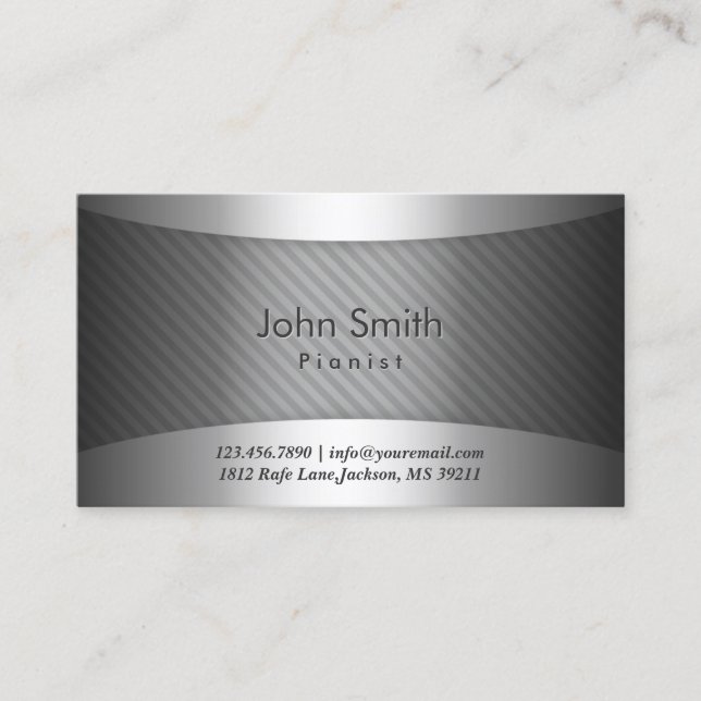 Modern Metal Stripes Pianist Business Card (Front)