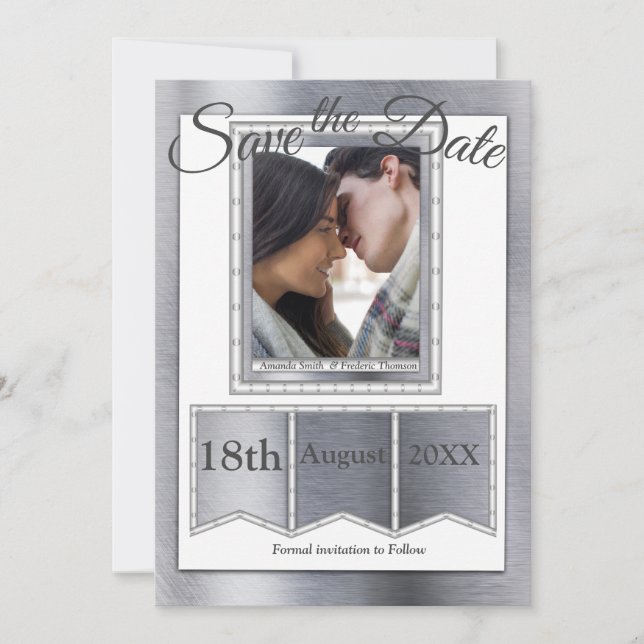 Modern Metal Texture Save The Date (Front)