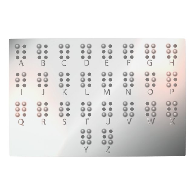 Modern Metal Wall Art with Braille Alphabet (Front)