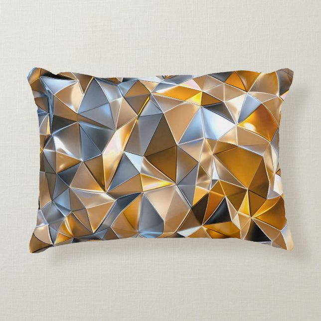 Modern Metallic Abstract Gold Silver Geometric Accent Pillow (Front)