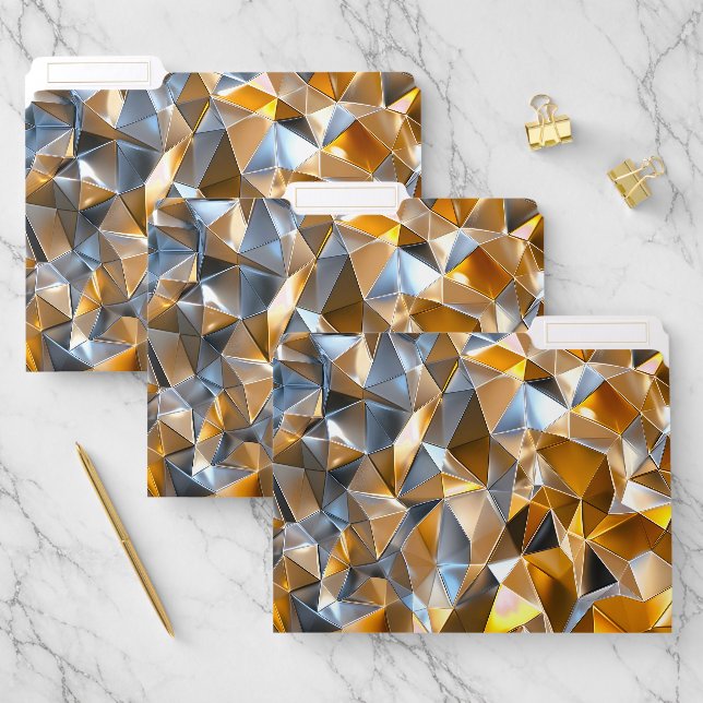 Modern Metallic Abstract Gold Silver Geometric File Folder (Set)