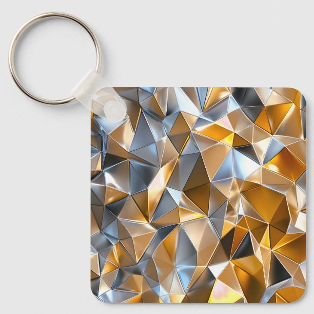 Modern Metallic Abstract Gold Silver Geometric Keychain (Front)
