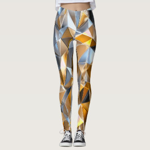 Modern Metallic Abstract Gold Silver Geometric Leggings