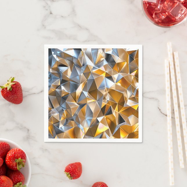 Modern Metallic Abstract Gold Silver Geometric Napkins (Insitu)