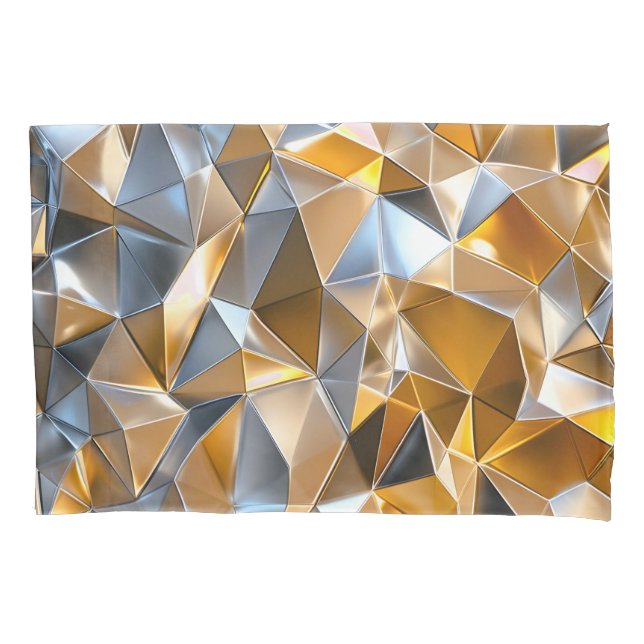 Modern Metallic Abstract Gold Silver Geometric Pillow Case (Front)