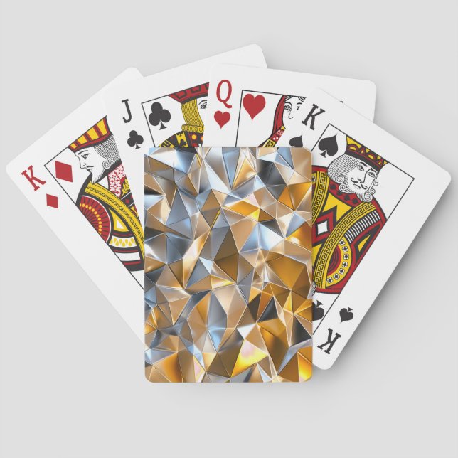 Modern Metallic Abstract Gold Silver Geometric Poker Cards (Back)