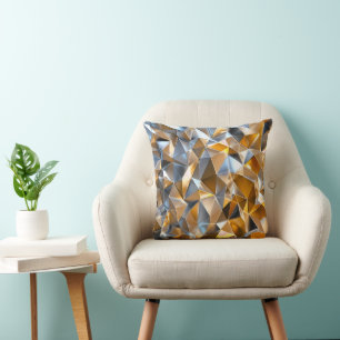 Modern Metallic Abstract Gold Silver Geometric Throw Pillow