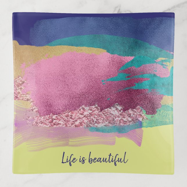 Modern Metallic Abstract Paint Strokes Trinket Tray (Front)