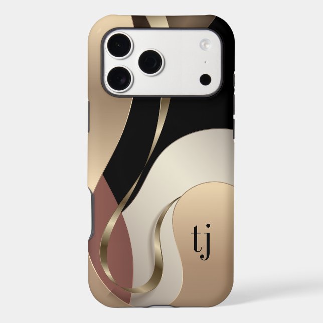 Modern Metallic Abstract Pattern with Monogram Case-Mate iPhone Case (Back)