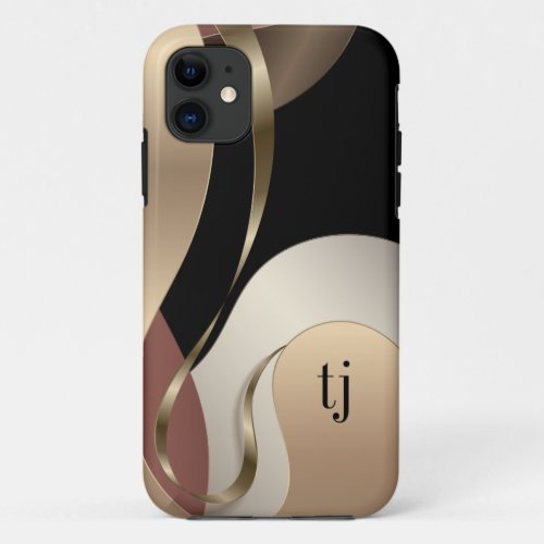 Modern Metallic Abstract Pattern with Monogram iPhone 11 Case