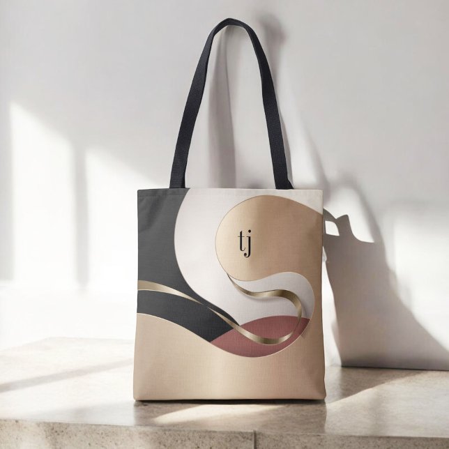 Modern Metallic Abstract Pattern with Monogram Tote Bag (Personalize this custom tote with your monogram initials.)