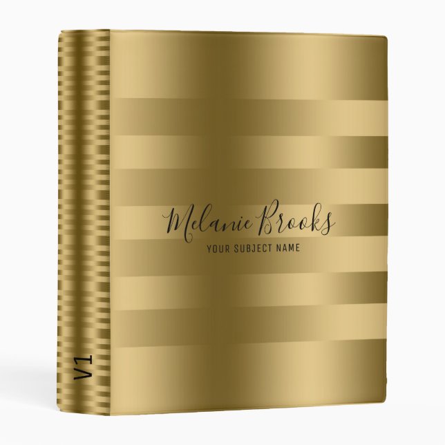 Modern Metallic All Gold Stripes Pattern Mini Binder (Front/Spine)