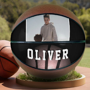Modern Metallic Basketball Name Photo Basketball