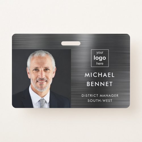 Modern Metallic Black Company Photo ID  Badge