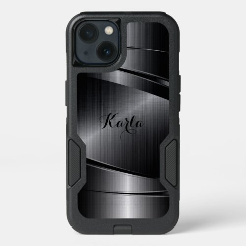 Modern Metallic Black Geometric Design iPhone 13 Case