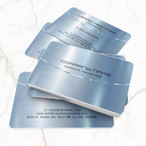 Modern Metallic Blue Brushed Aluminum Look Business Card