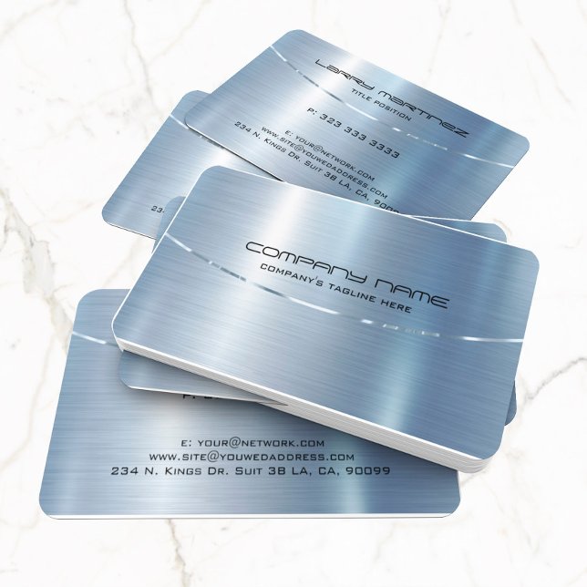 Modern Metallic Blue Brushed Aluminum Look Business Card (Creator Uploaded)