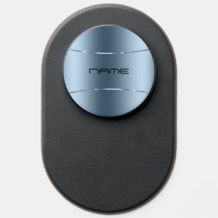Modern Metallic Blue Design Stainless Steel Look PopSocket