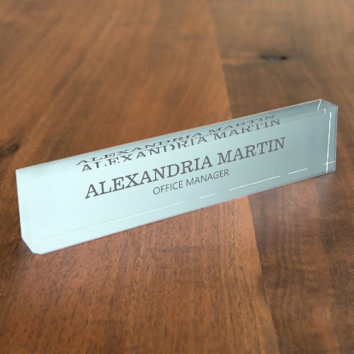 Modern Metallic Blue Name Job Title Desk Name Plate