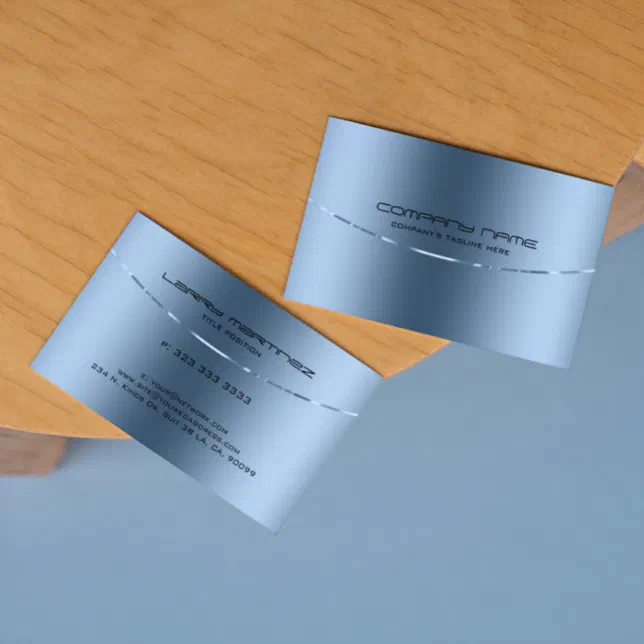 Modern Metallic Blue Stainless Steel Look Business Card | Zazzle