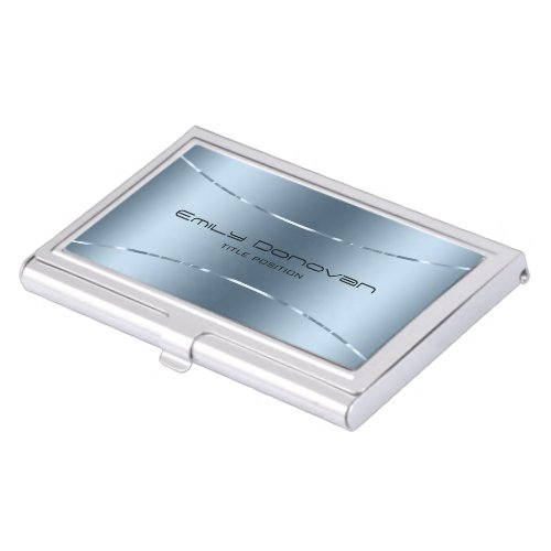 Modern metallic blue stainless steel look business card case