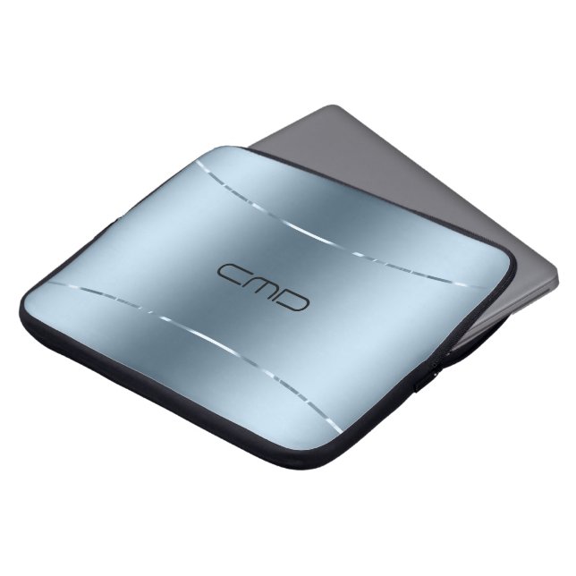 Modern metallic blue stainless steel look laptop sleeve (Front Top)