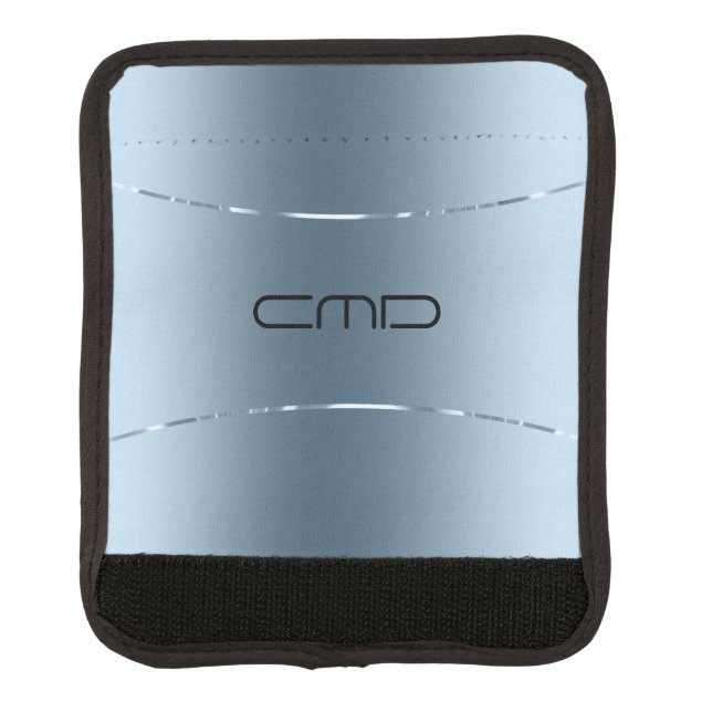 Modern metallic blue stainless steel look luggage handle wrap (Front)