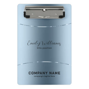 Modern metallic blue stainless steel look mini clipboard