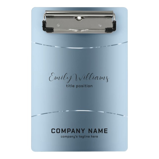 Modern metallic blue stainless steel look mini clipboard (Front)
