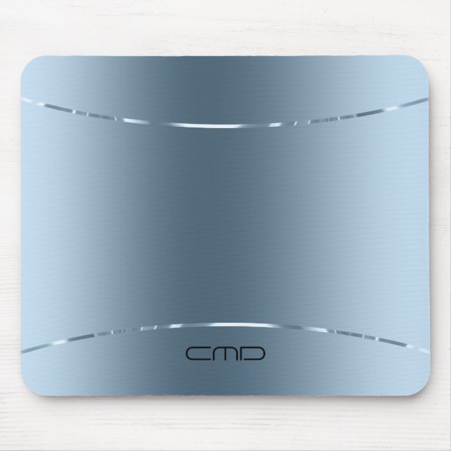 Modern metallic blue stainless steel look mouse pad (Front)