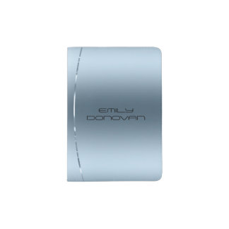 Modern metallic blue stainless steel look passport holder