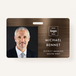 Modern Metallic Bronze Brown Company Photo ID Badge