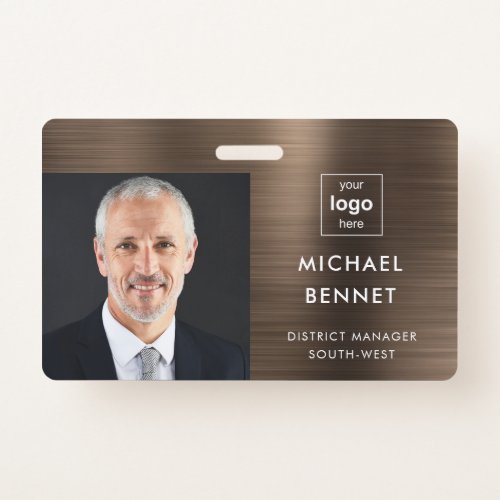 Modern Metallic Bronze Brown Company Photo ID  Badge