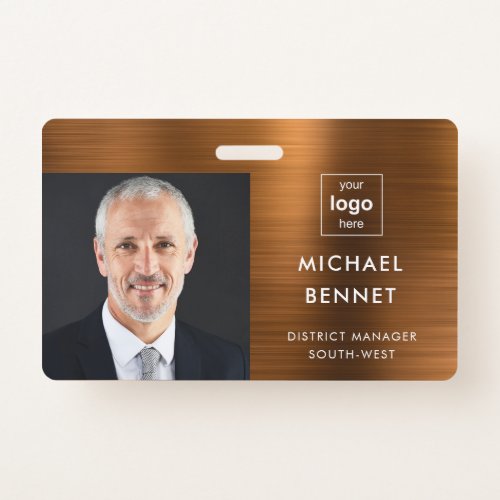 Modern Metallic Brown Company Photo ID  Badge