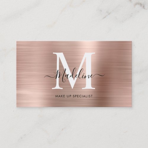Modern Metallic Brushed Rose Gold Monogram Business Card
