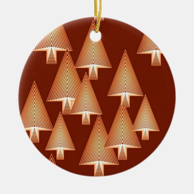 Modern metallic Christmas trees - copper Ceramic Ornament (Front)
