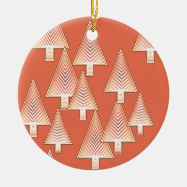 Modern metallic Christmas trees - copper & rust Ceramic Ornament (Front)