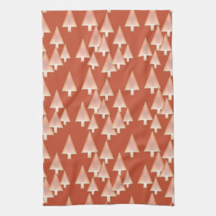 Modern metallic Christmas trees - copper & rust Kitchen Towel