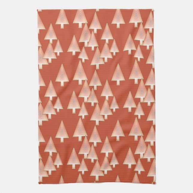 Modern metallic Christmas trees - copper & rust Kitchen Towel (Vertical)