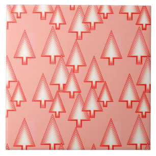 Modern metallic Christmas trees - coral orange Ceramic Tile