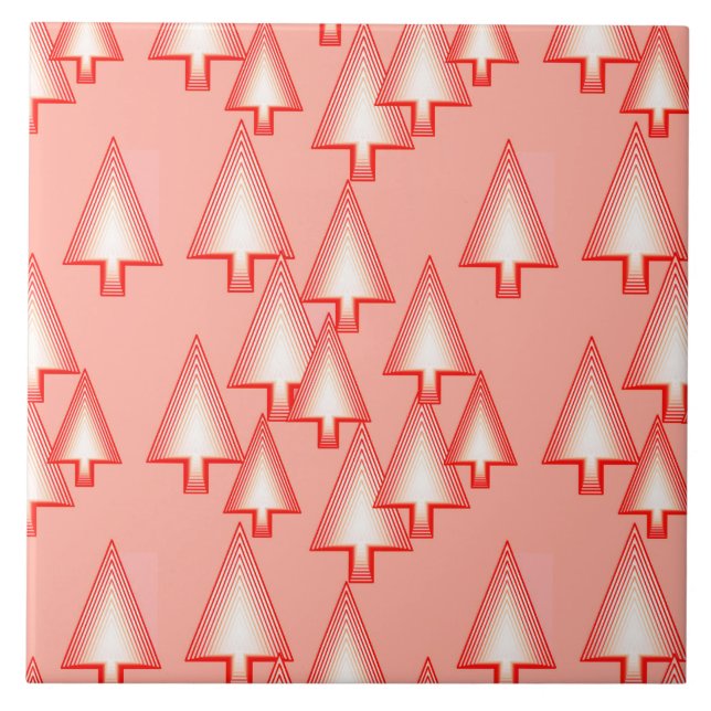 Modern metallic Christmas trees - coral orange Ceramic Tile (Front)