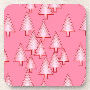 Modern metallic Christmas trees - coral pink Beverage Coaster