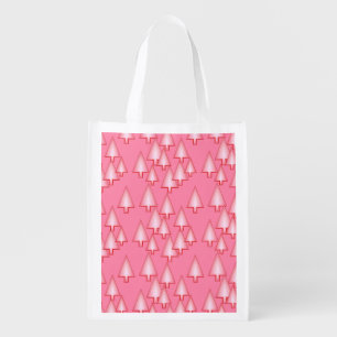 Modern metallic Christmas trees - coral pink Grocery Bag