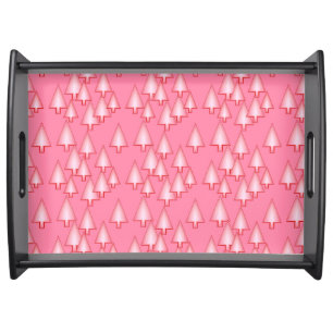 Modern metallic Christmas trees - coral pink Serving Tray
