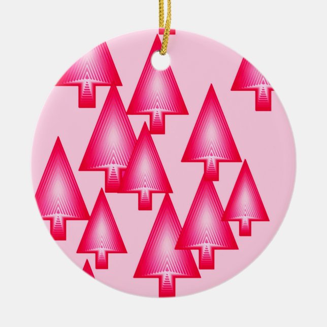 Modern metallic Christmas trees - fuchsia pink Ceramic Ornament (Front)