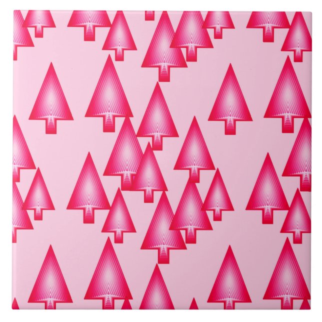 Modern metallic Christmas trees - fuchsia pink Ceramic Tile (Front)