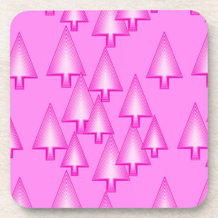 Modern metallic Christmas trees - orchid pink Beverage Coaster