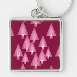 Modern metallic Christmas trees - pink & wine Keychain
