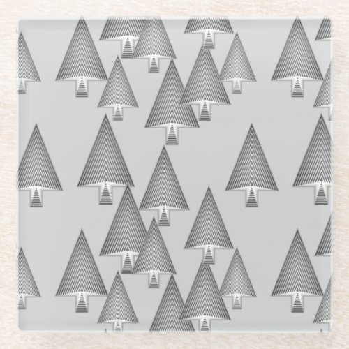 Modern metallic Christmas trees _ silver grey Glass Coaster